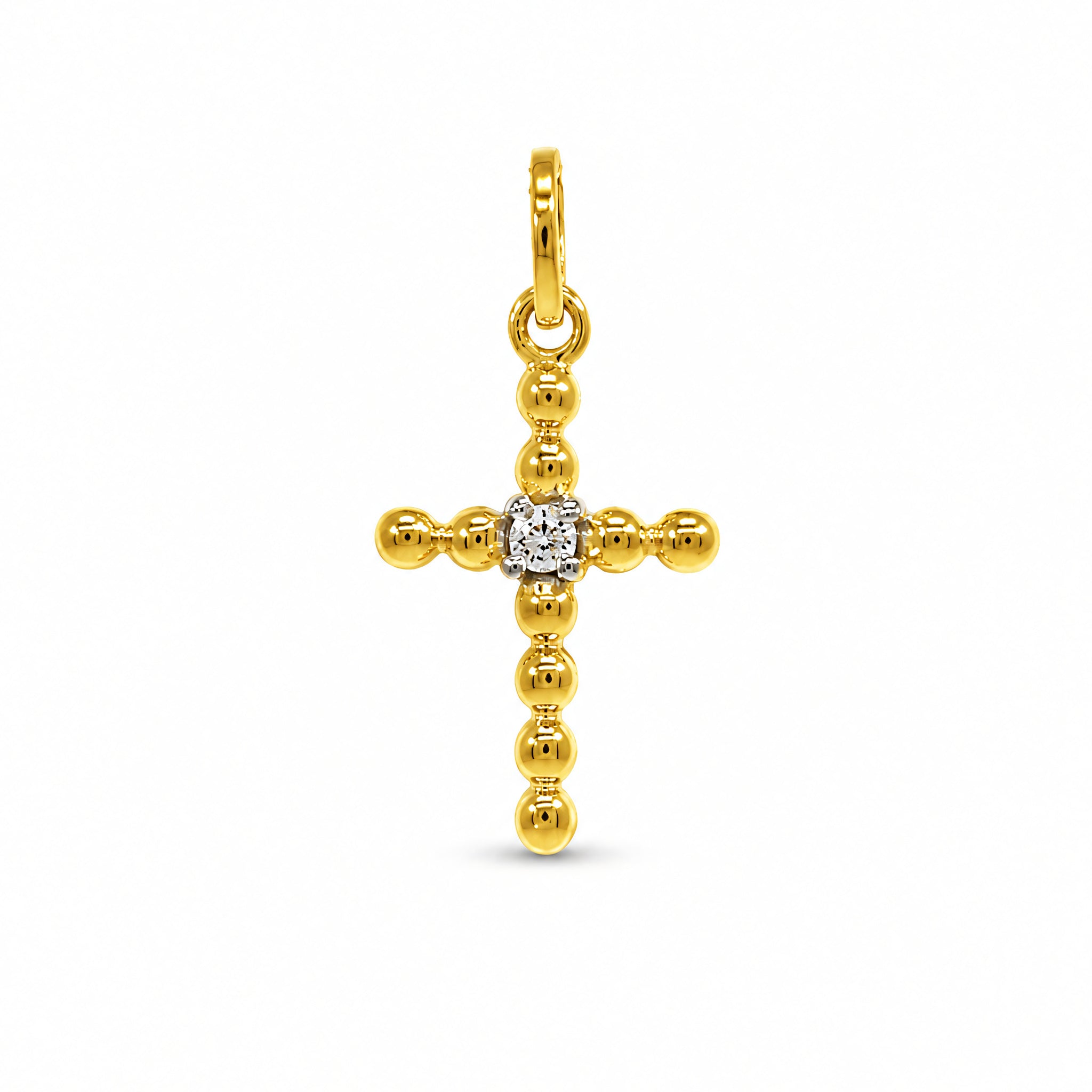 Anhänger 585 Gelbgold Perlen-Kreuz mit Zirkonia | Splendido Schmuck