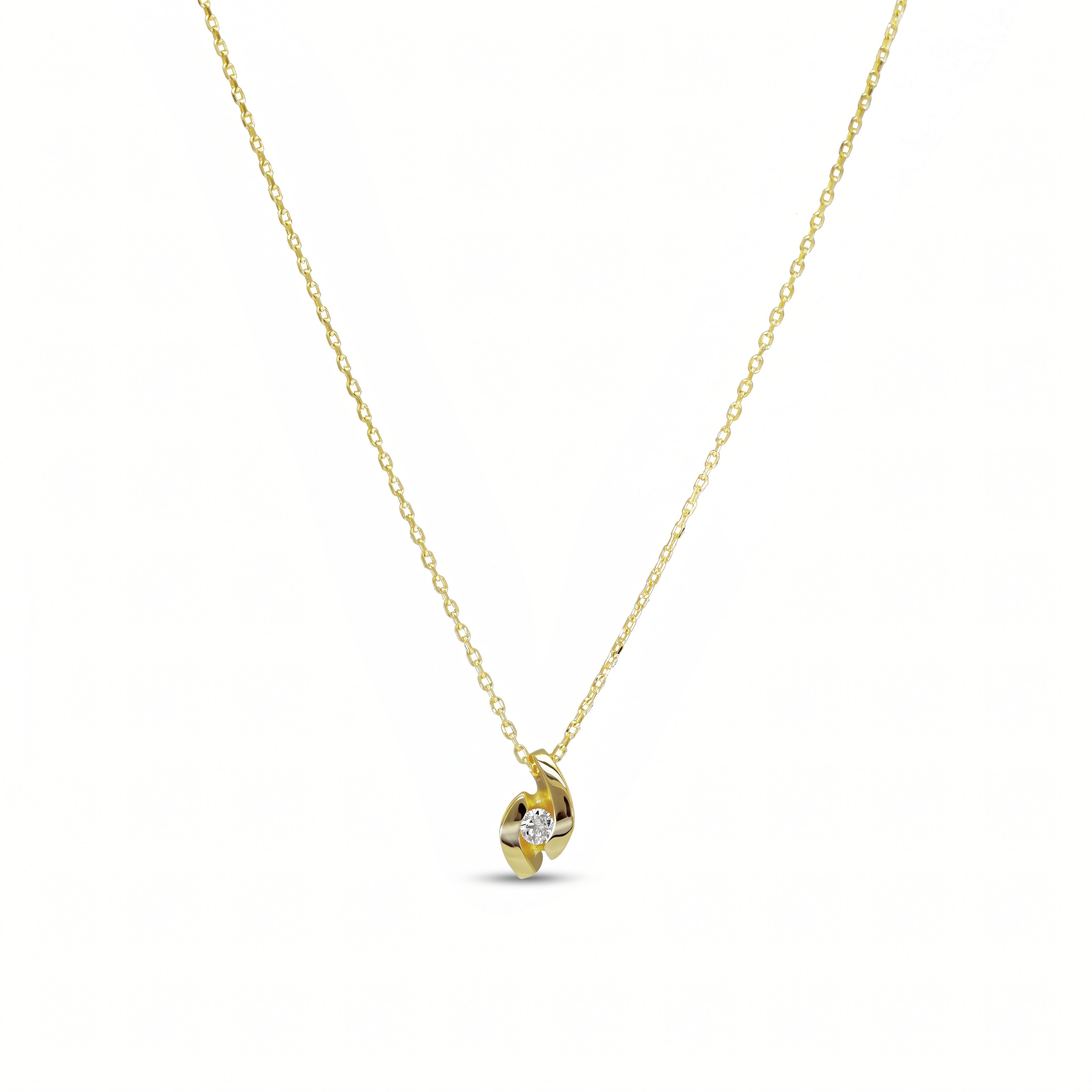 Halskette 585 Gelbgold Brillant geschwungener Anhänger – Splendido – photo produit