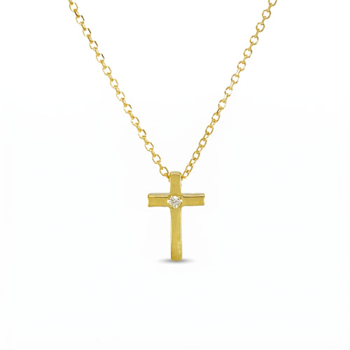 Collier 585 Gelbgold Kreuz Brillant 0,01 ct – Splendido – foto producto
