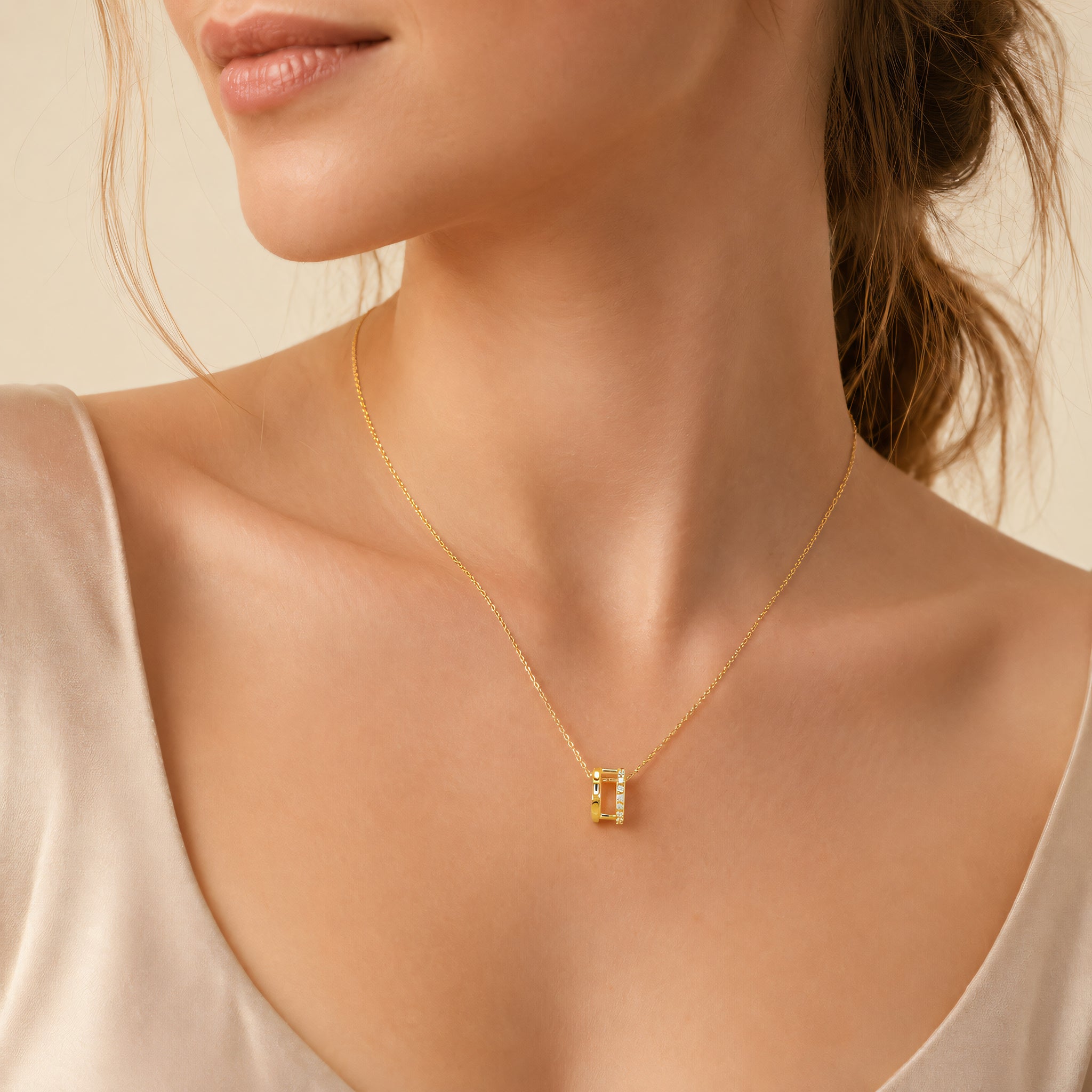 Halskette 585 Gelbgold Zirkonia Doppelter Halbkreis | Splendido Schmuck