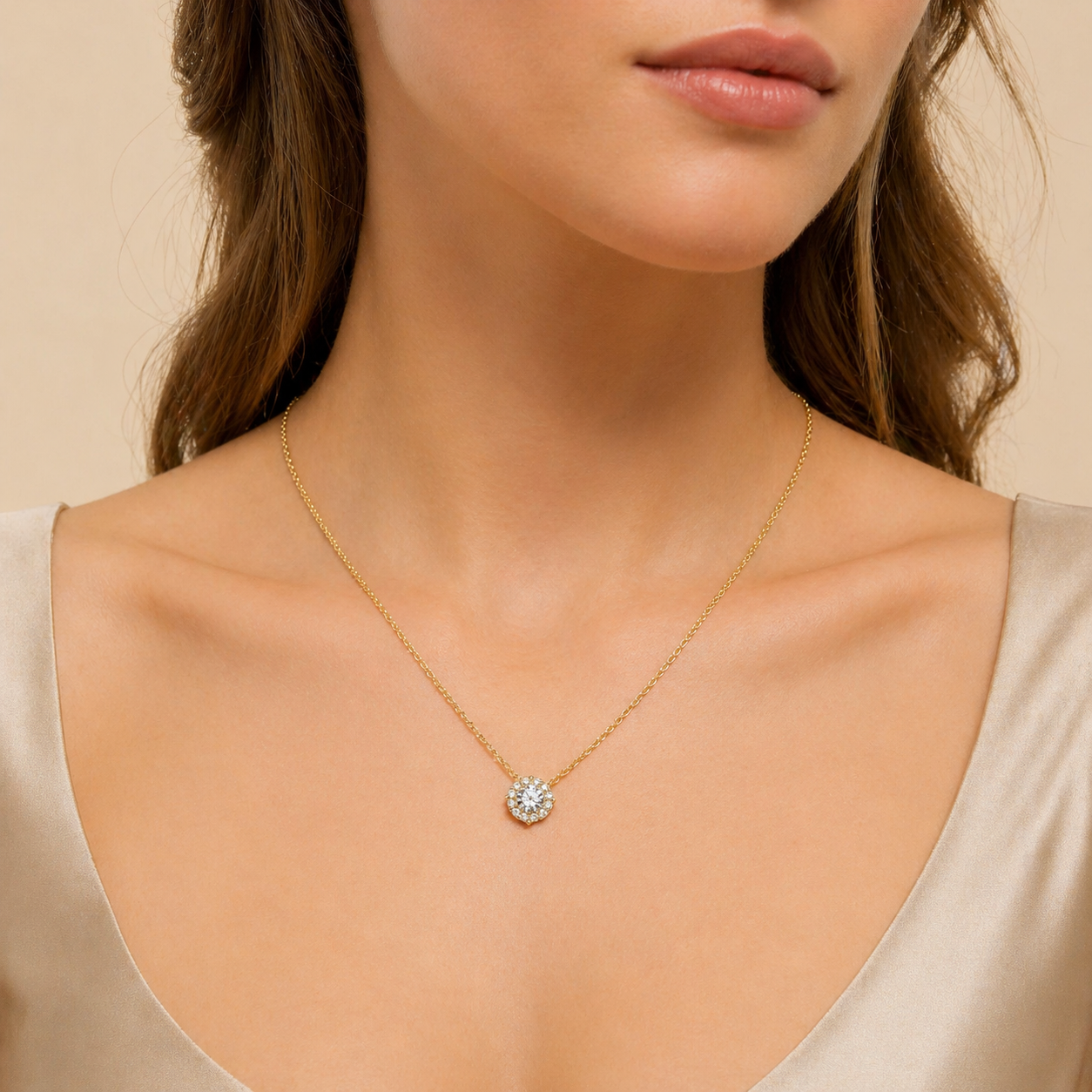 Halskette 585 Gold Zirkonia Hauptstein Krappenfassung | Splendido Schmuck