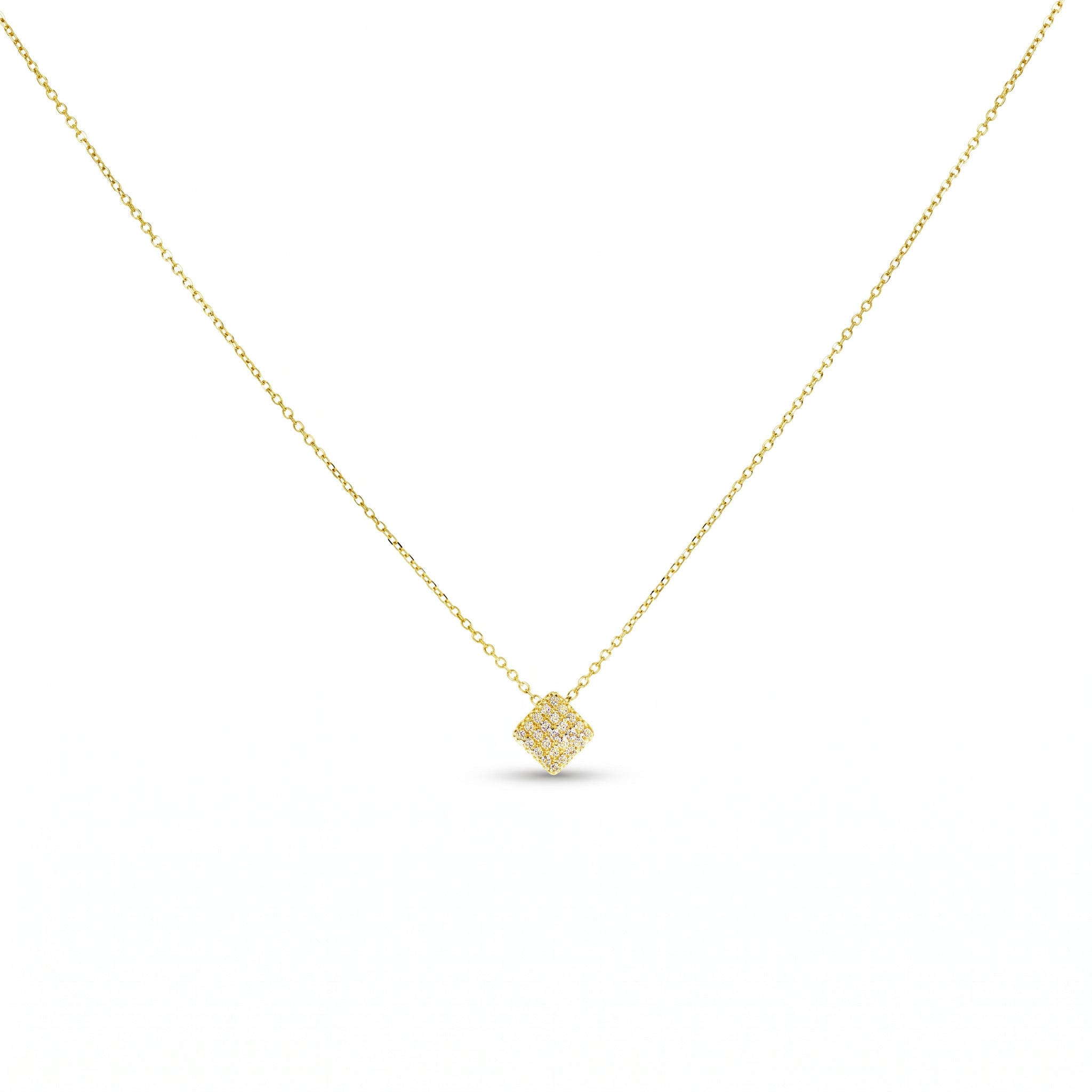 Halskette 585 Gelbgold Zirkonia Pavé Quadratanhänger – Splendido – product photo