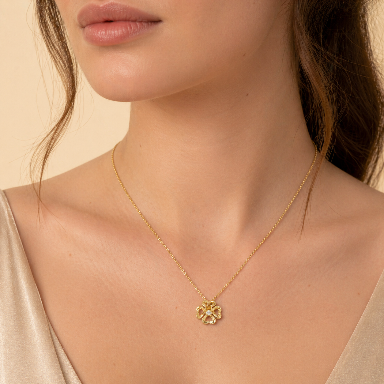 Collier 585 Gelbgold Blüten-Anhänger mit Zirkonia | Splendido Schmuck