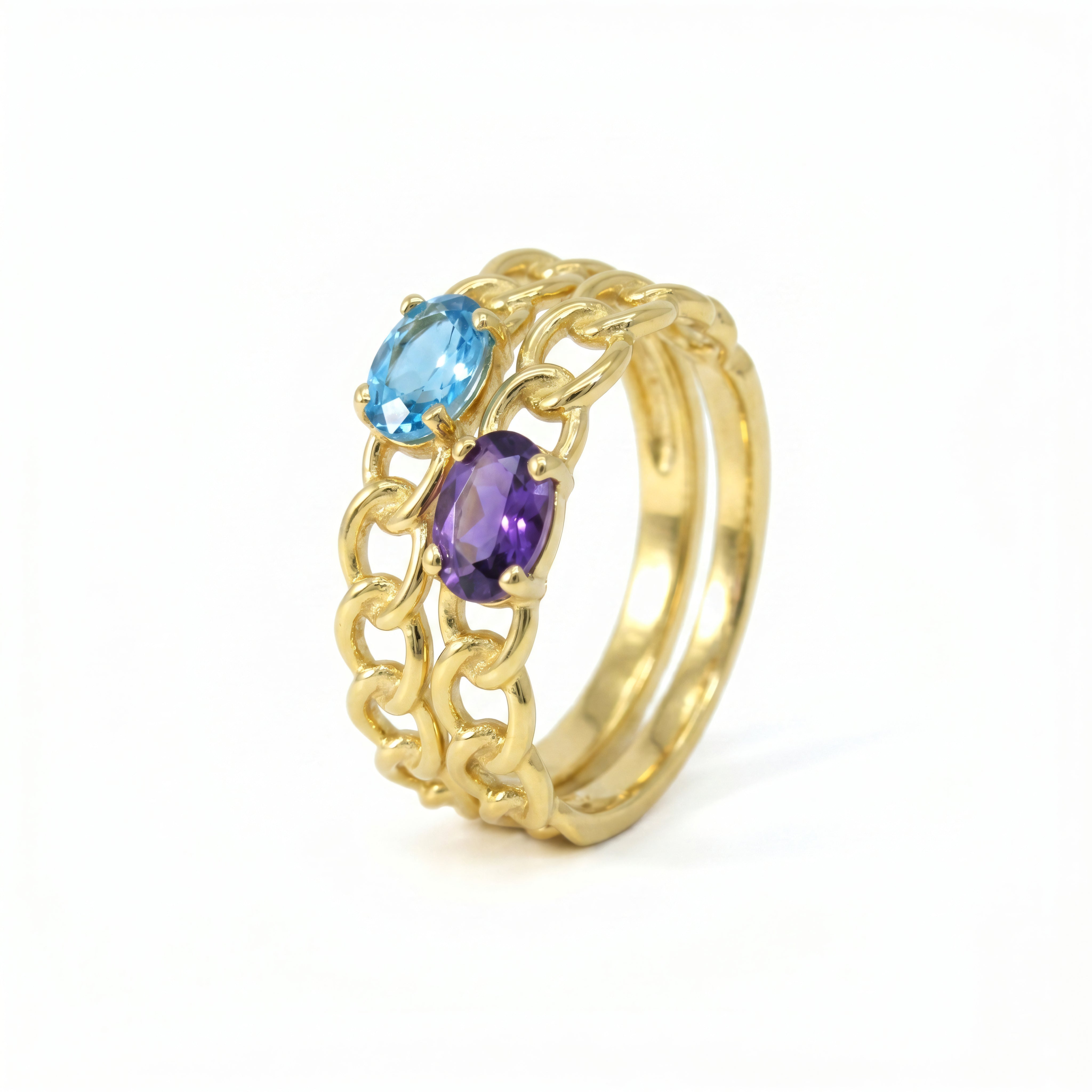 Ring 585 Gelbgold Amethyst Kettenglieder-Design – Splendido – product photo
