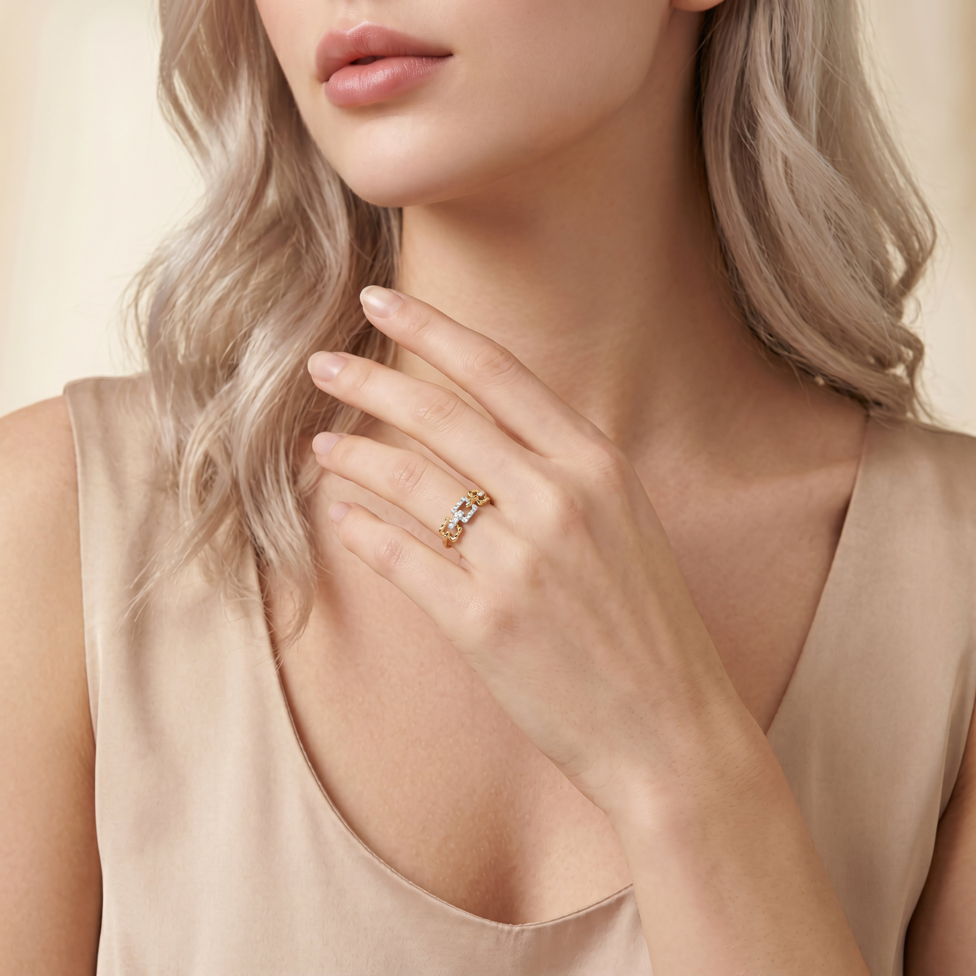 Ring 585 Gelbgold Brillanten Pavé 4-Eck-Muster | Splendido Schmuck