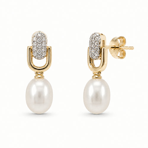 Ohrstecker 585 Gelbgold Süßwasserperle Brillanten | Splendido Schmuck