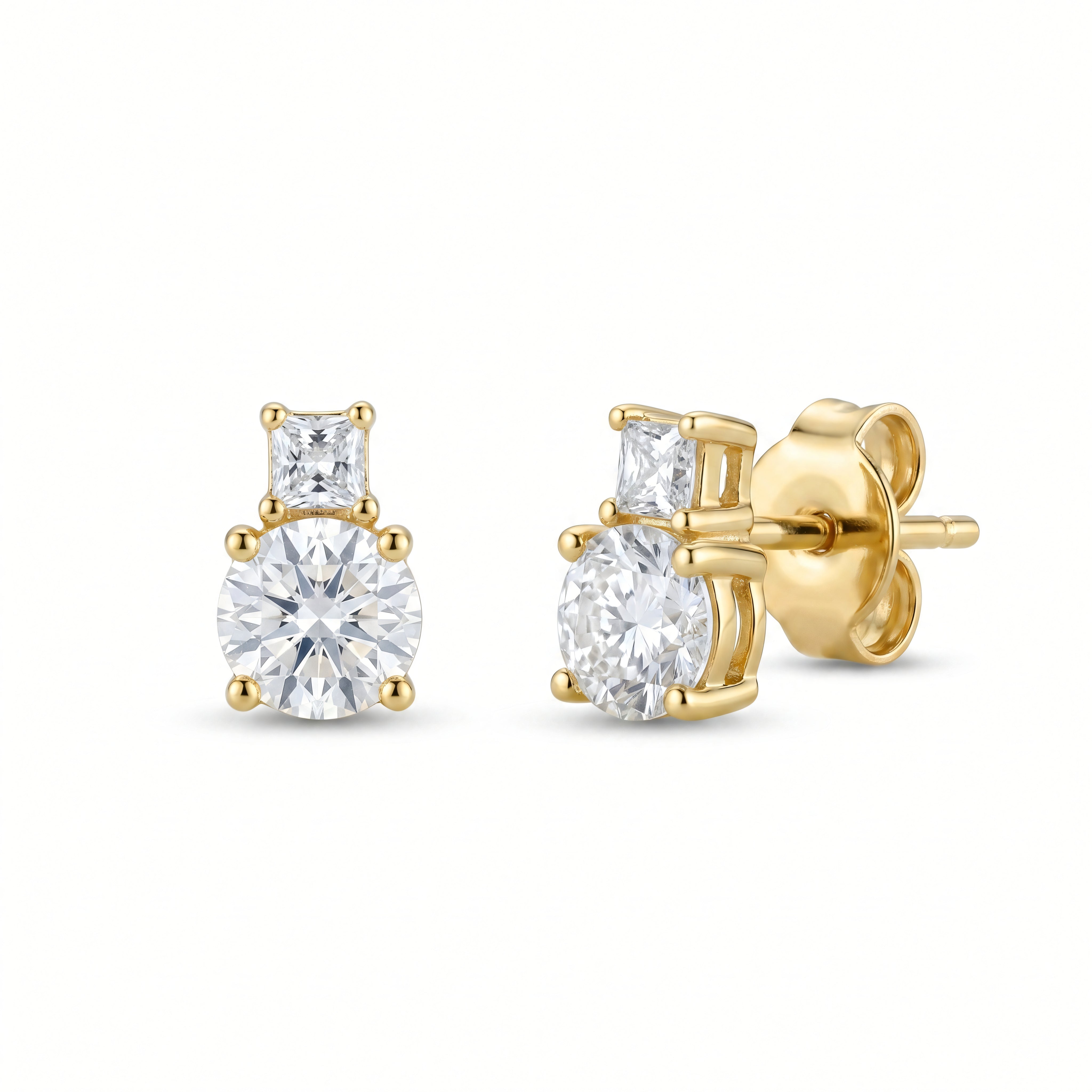 Ohrstecker 585 Gelbgold Zirkonia rechteckig 4-Krappen | Splendido Schmuck