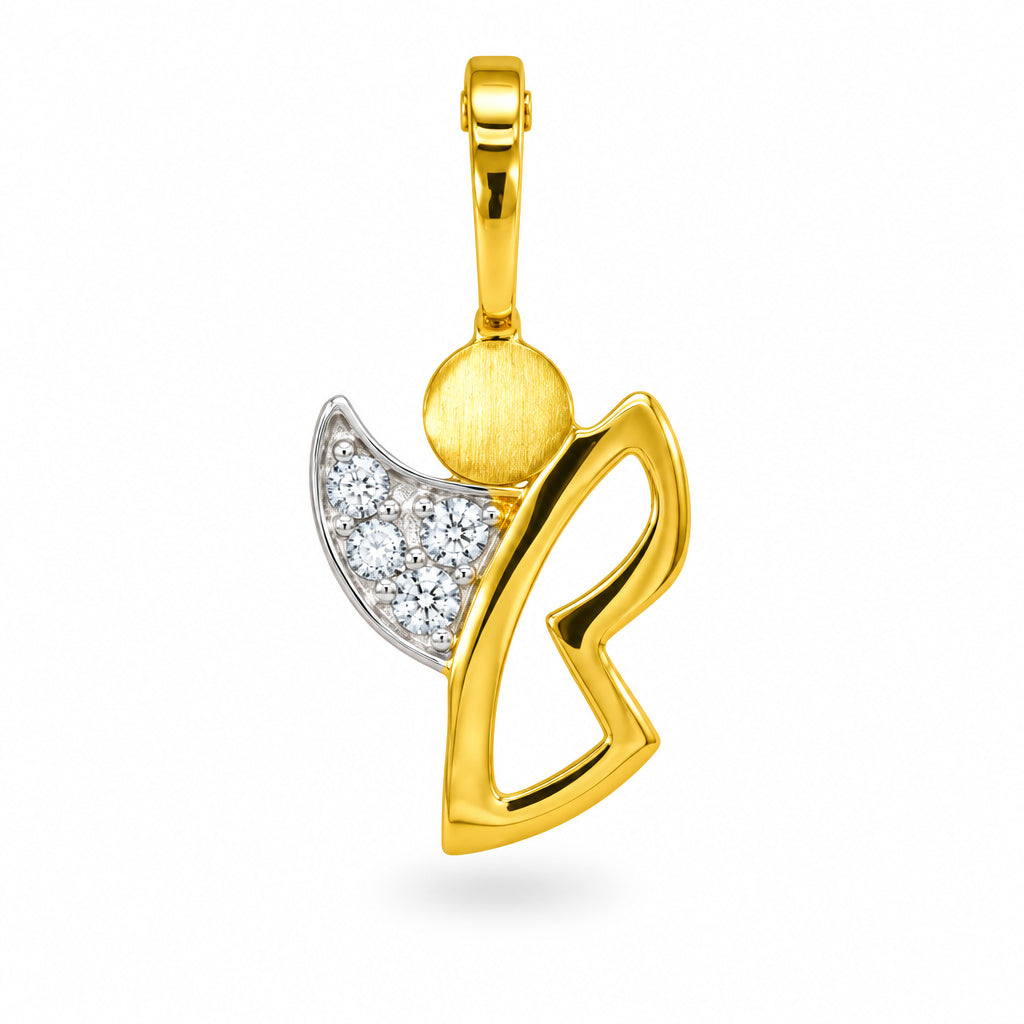 Colgante de 585 oro amarillo con ángel y alas de circonita | Splendido Jewelry