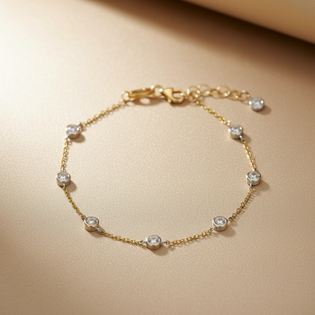 Armband 585 Bicolor Zirkonia Rundfassungen – Splendido – modelo con joya