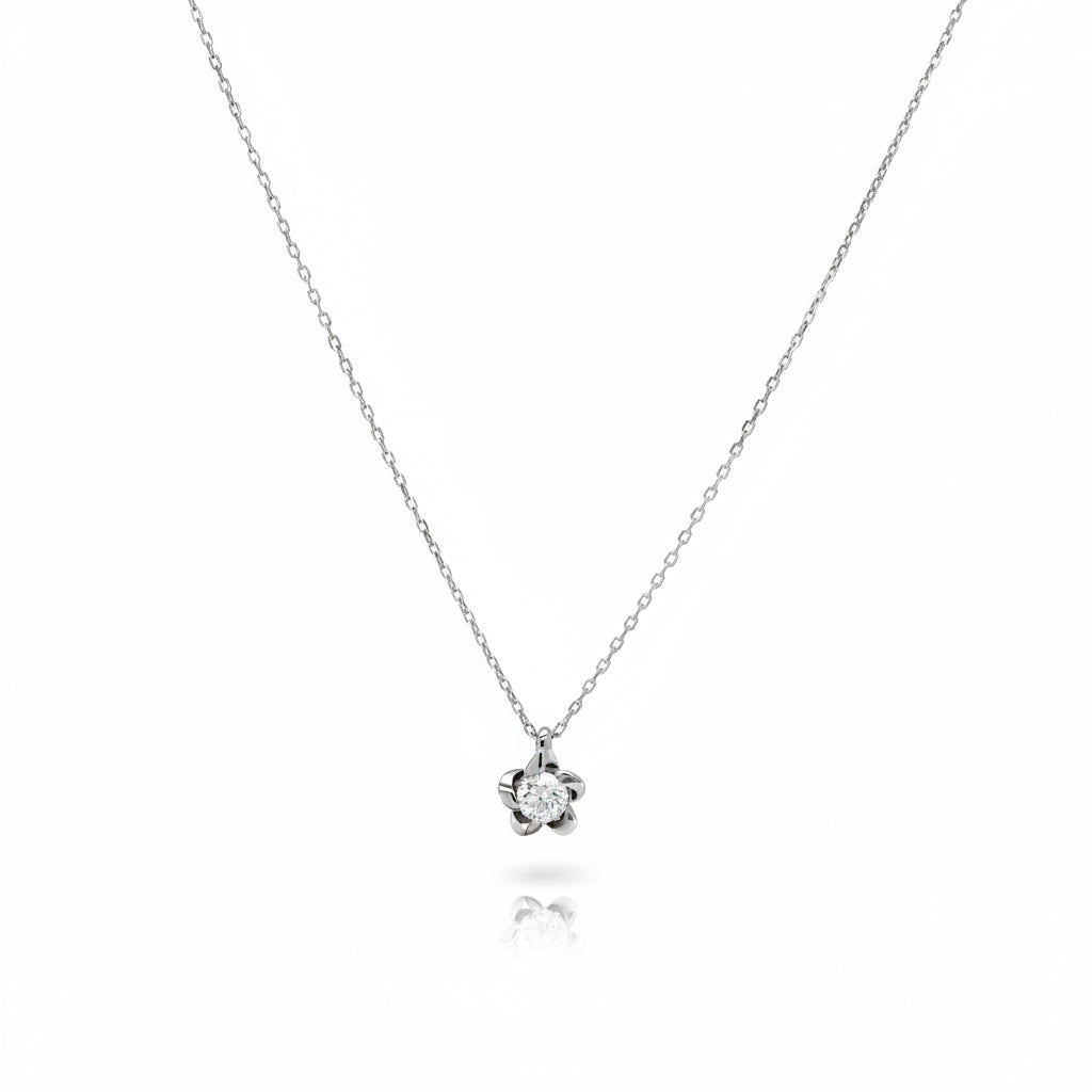 Halskette 585 Gold Brillant 0,16 ct Blütenanhänger – Splendido – photo produit