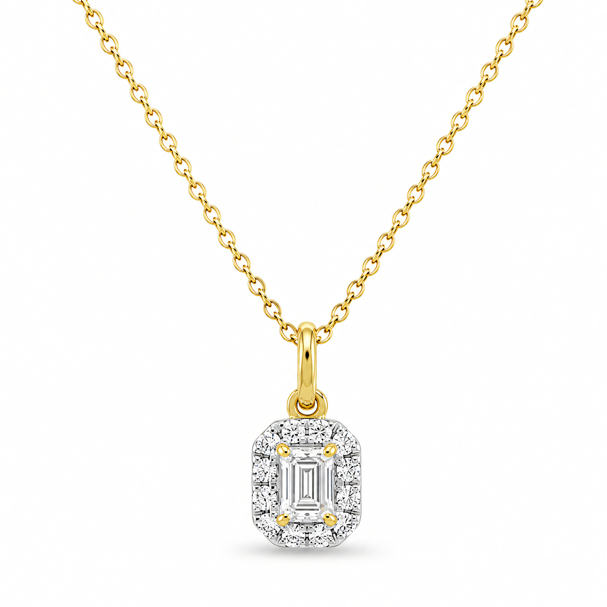 Collier 585 Gelbgold Brillant Emerald-Cut Pavé | Splendido Schmuck