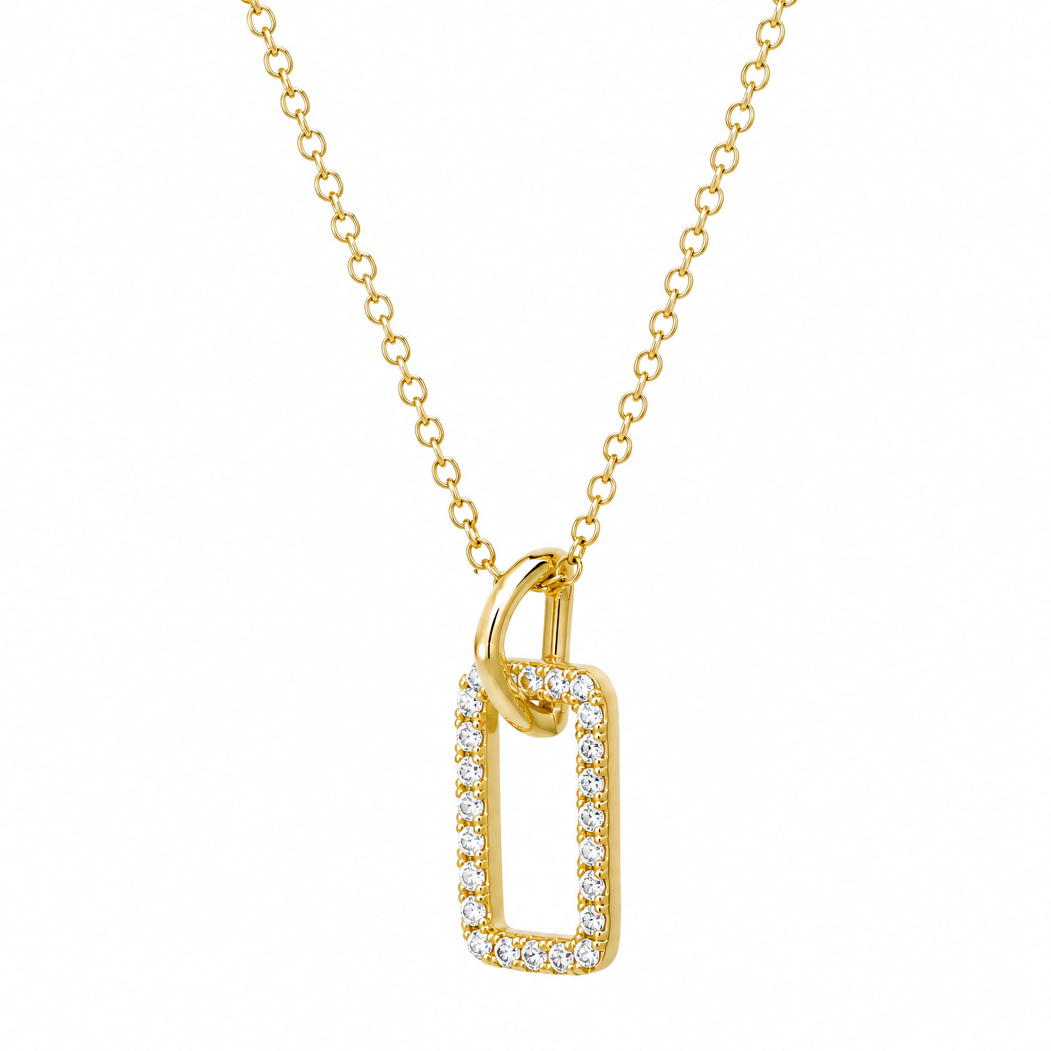 Halskette 585 Gelbgold Zirkonia Rechteck-Anhänger – Splendido – llevado al cuello
