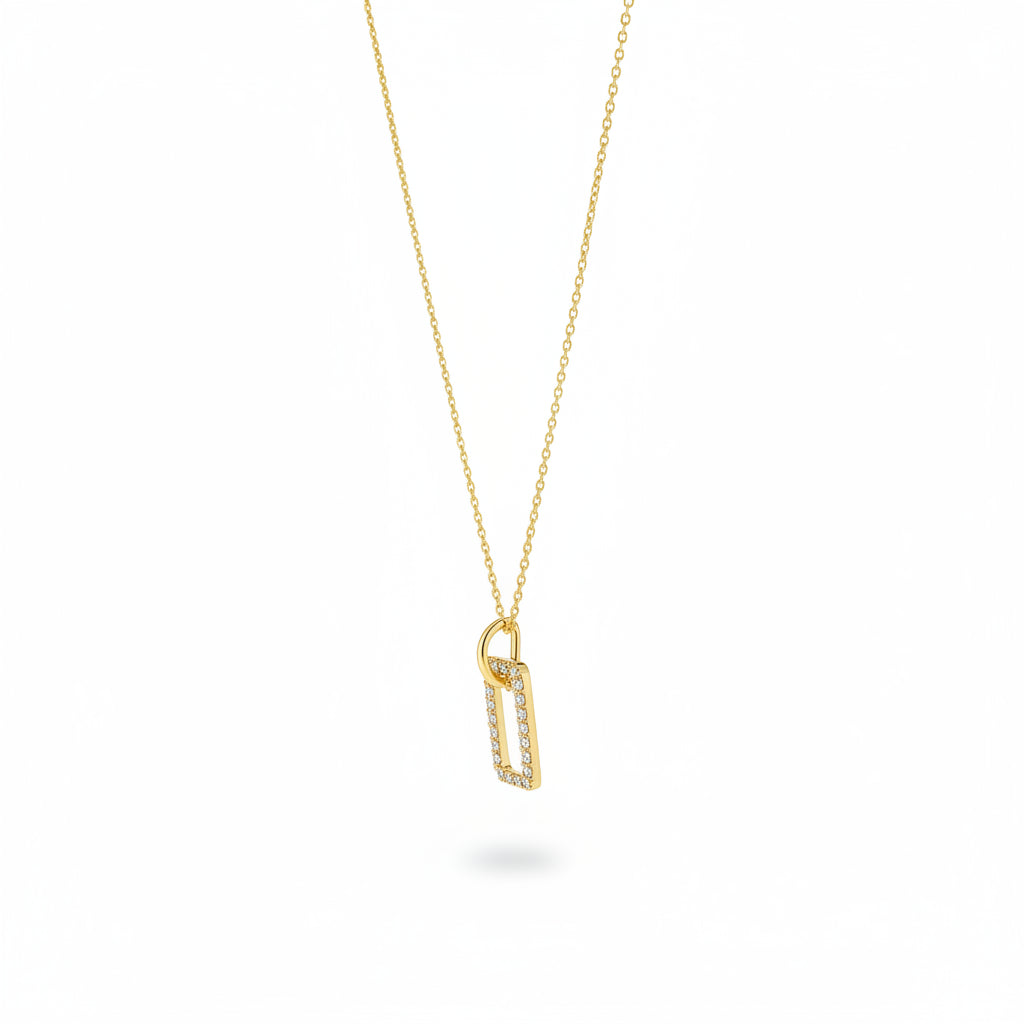 Halskette 585 Gelbgold Zirkonia Rechteck-Anhänger – Splendido – worn at the neck