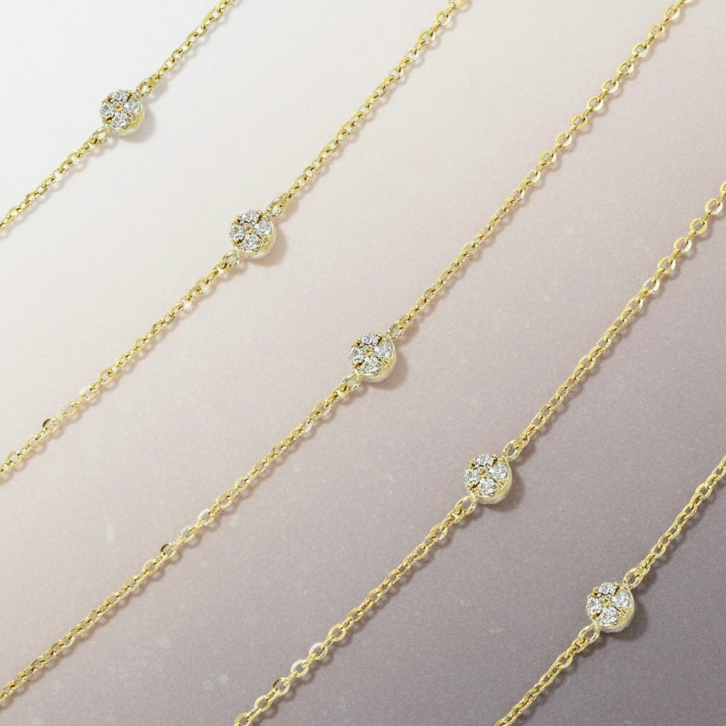 Halskette 585 Gelbgold Zirkonia beidseitige Rundelemente – Splendido – noszony na szyi