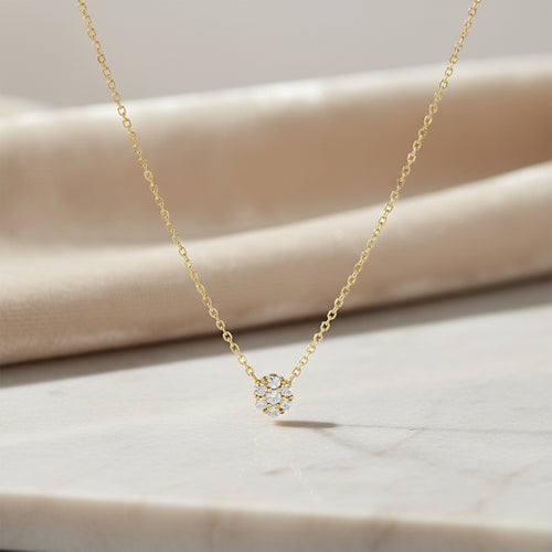 Halskette 585 Gold Zirkonia Blütenanhänger | Splendido Schmuck