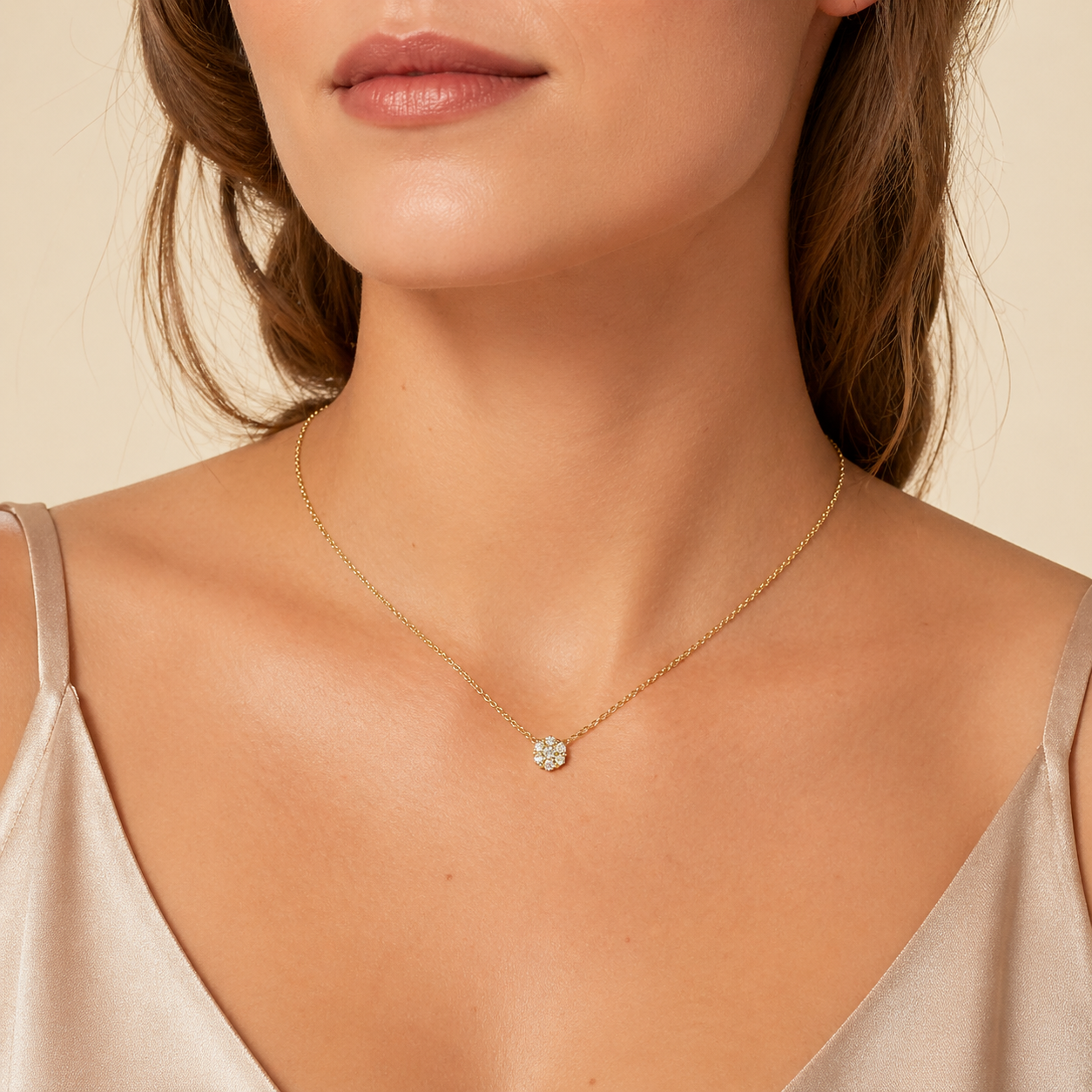 Halskette 585 Gold Zirkonia Blütenanhänger | Splendido Schmuck