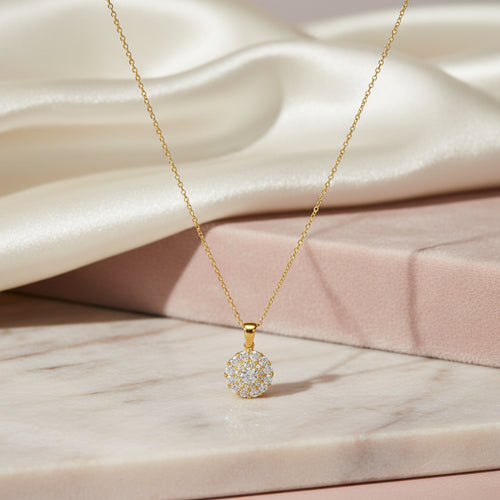 Halskette 585 Gold Zirkonia Pavé Rundanhänger | Splendido Schmuck