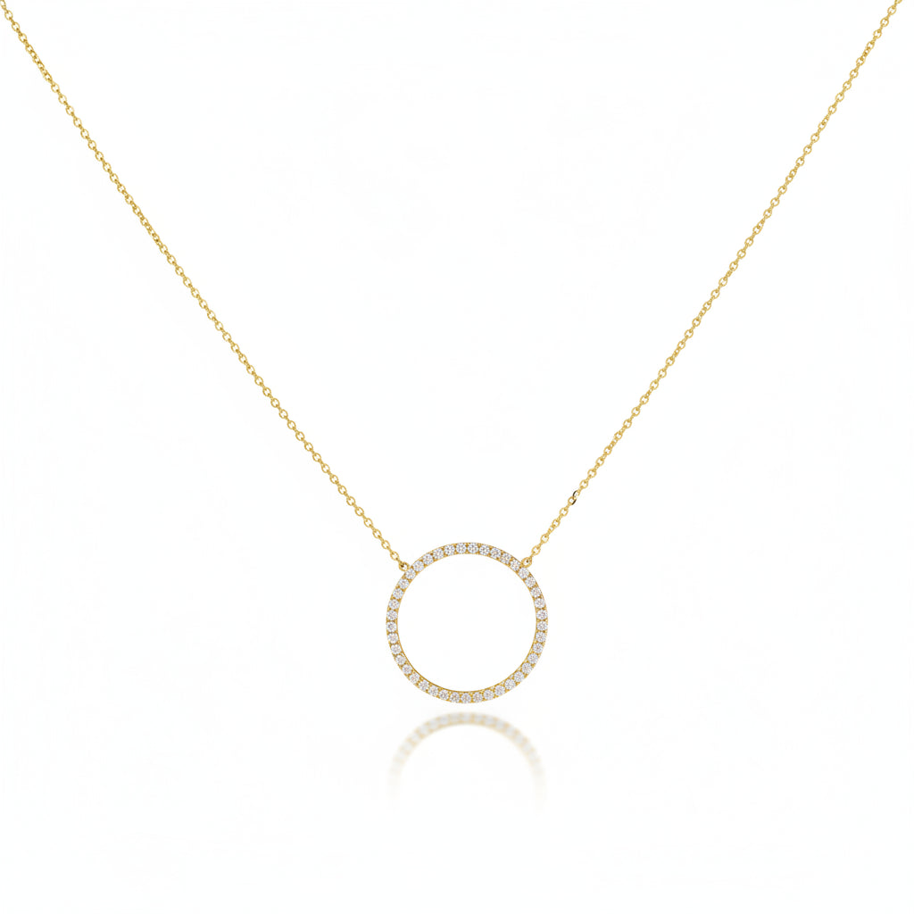 Halskette 585 Gold Zirkonia Offener Kreisanhänger – Splendido – product photo