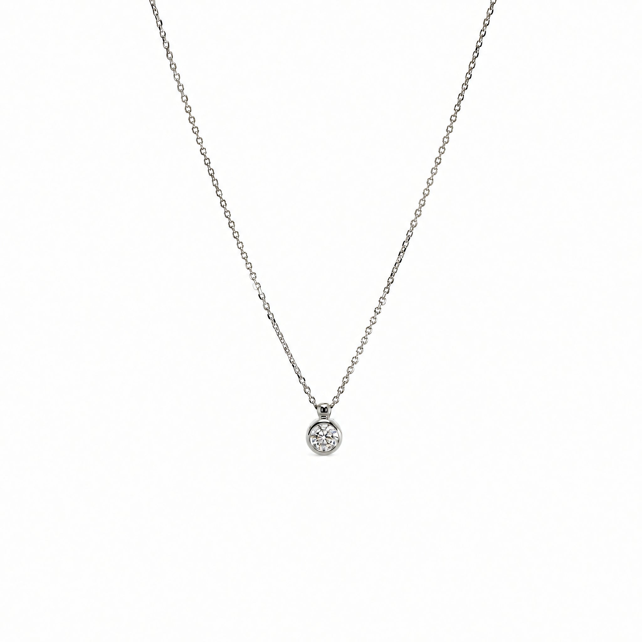 Halskette 585 Weißgold Zirkonia Zargenfassung – Splendido – foto producto