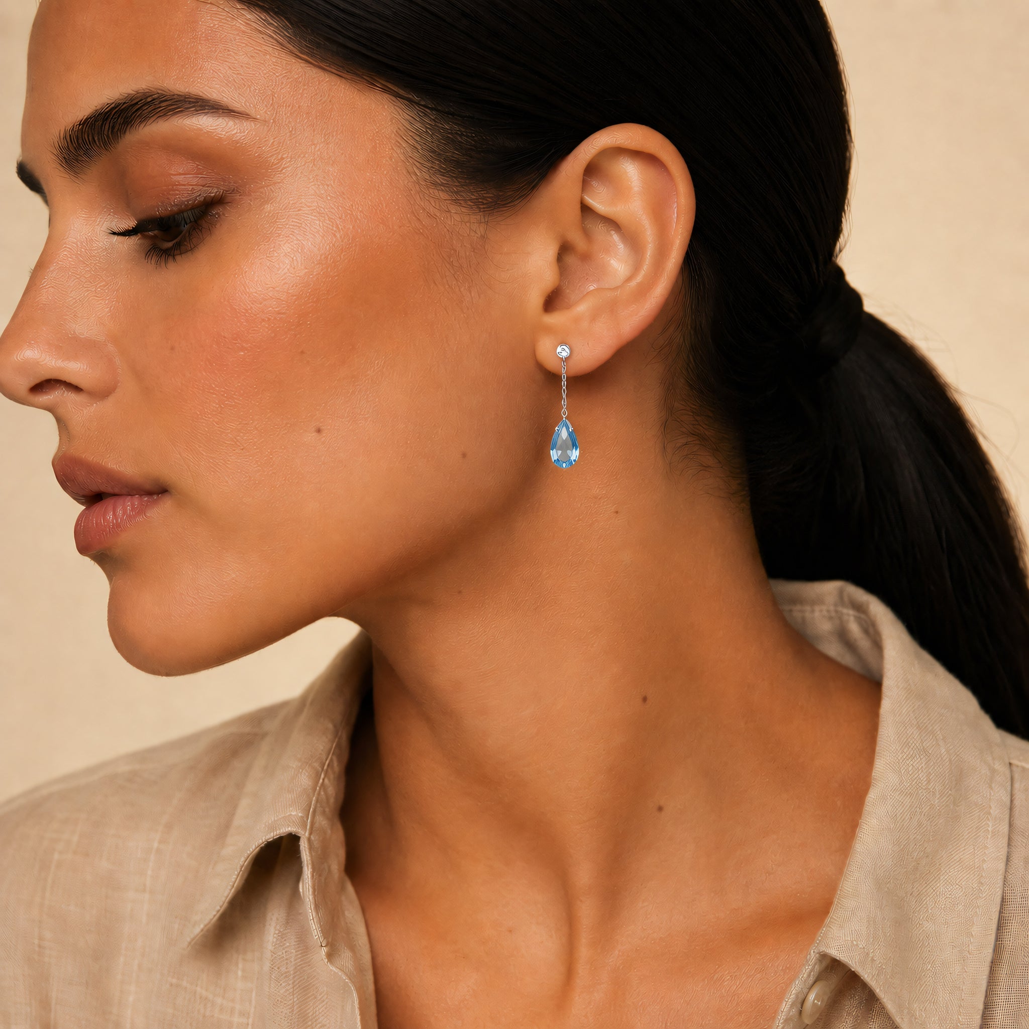 Ohrstecker 585 Weißgold Zirkonia Topas Tropfen | Splendido Schmuck