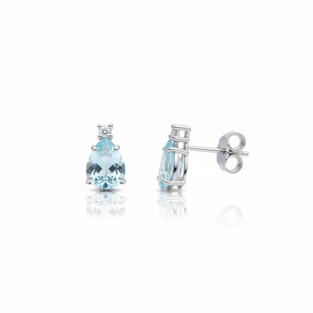 Ohrstecker 585 Weißgold Aquamarin Brillant Tropfen – Splendido – photo produit