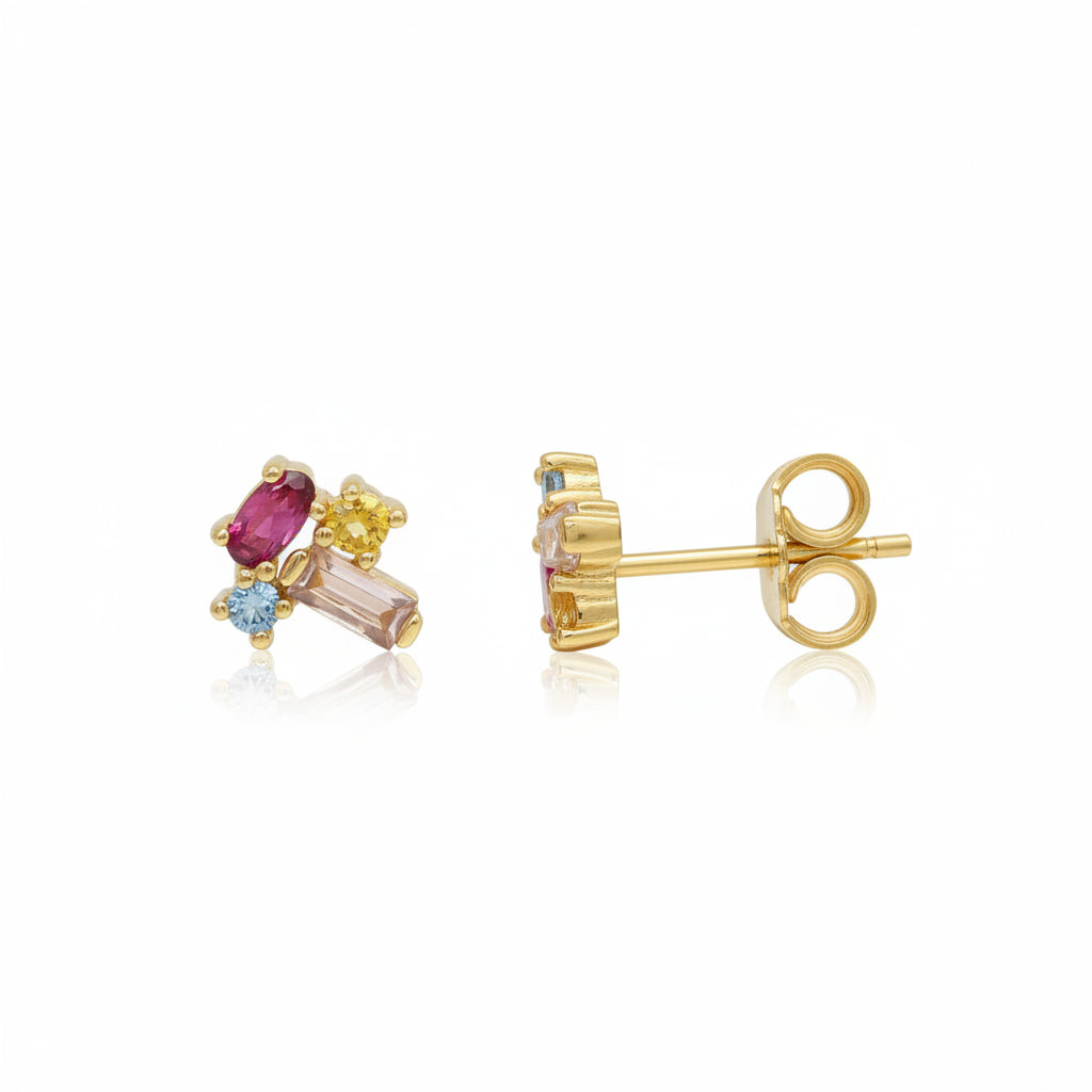 Ohrstecker 585 Gelbgold Zirkonia multicolor – Splendido – photo produit