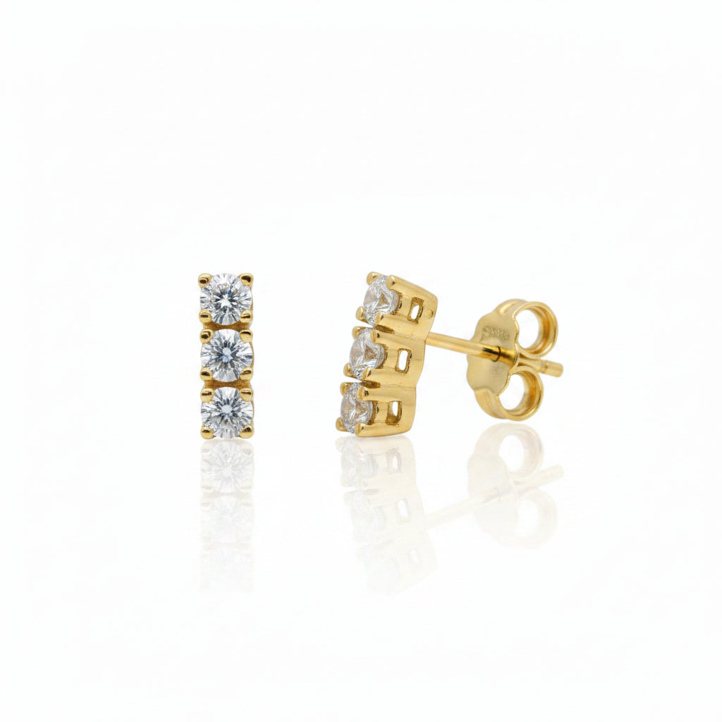 Ohrstecker 585 Gelbgold 3 Zirkonia vertikal – Splendido – photo produit