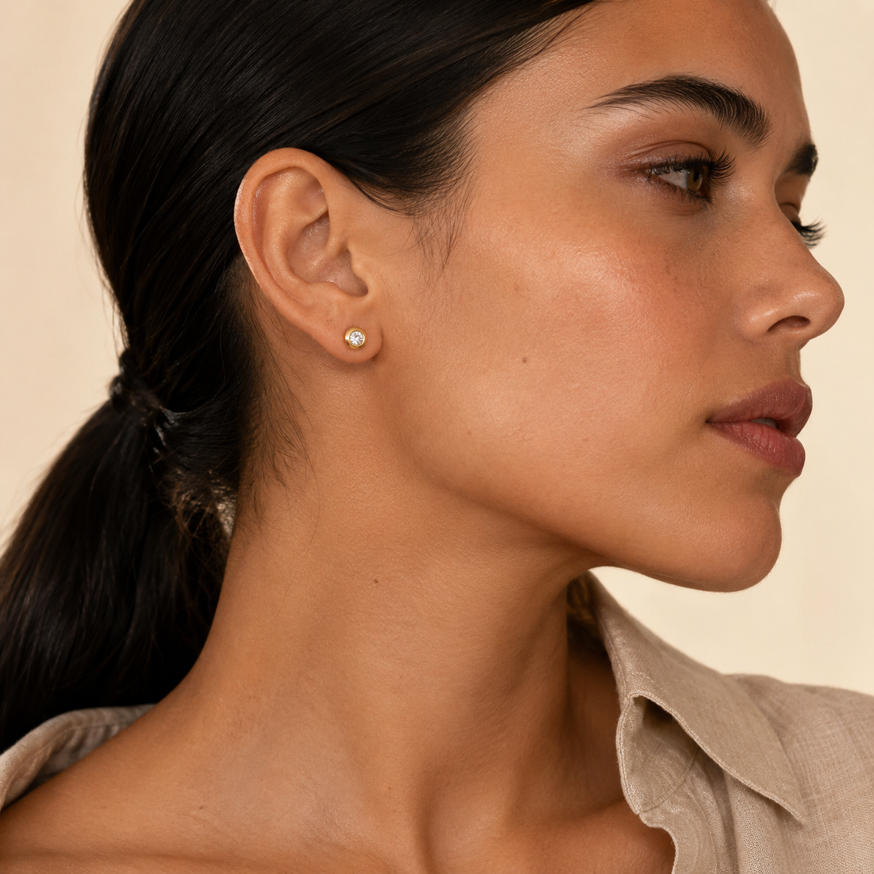 Ohrstecker 585 Gelbgold Zirkonia Zargenfassung | Splendido Schmuck