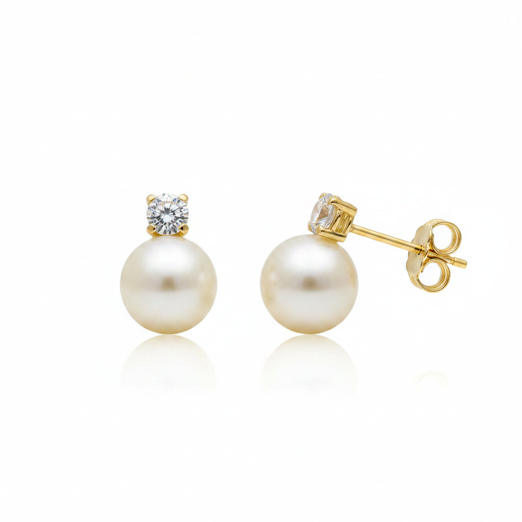 Ohrstecker 585 Gelbgold Perle und Zirkonia – Splendido – product photo