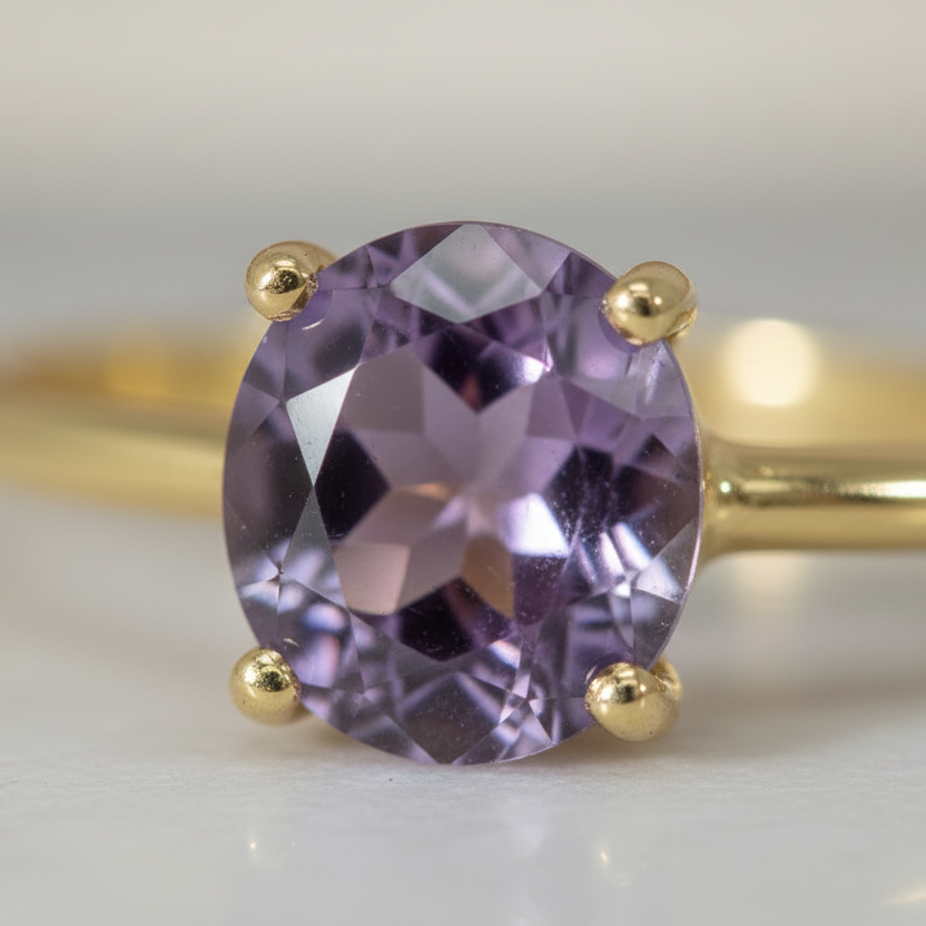Ring 585 Gelbgold Amethyst Solitär – Splendido – macro detail