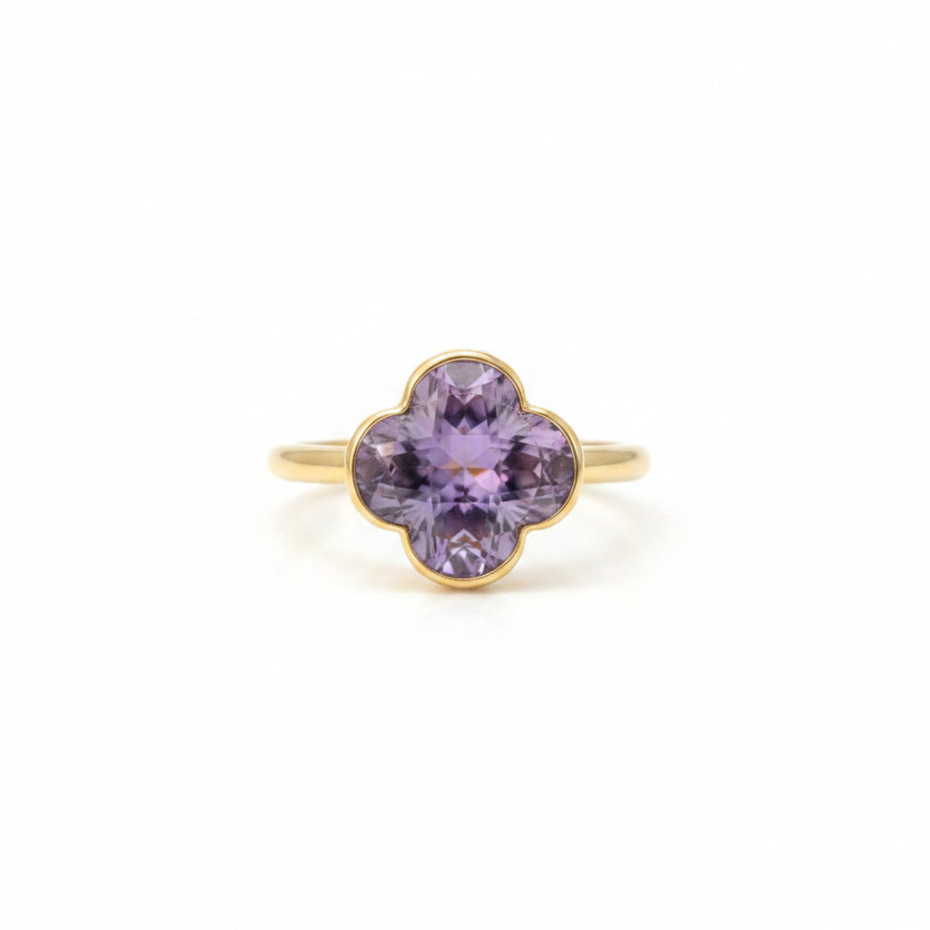 Ring 585 Gelbgold Amethyst Kleeblatt Solitär – Splendido – product photo