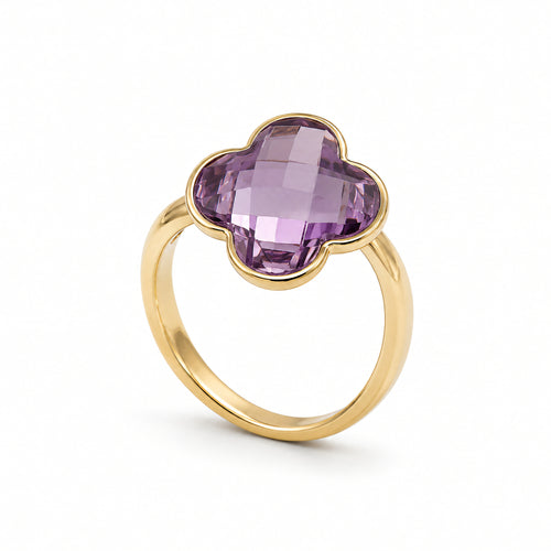 Ring 585 Gelbgold Amethyst Kleeblatt Solitär – Splendido – product photo