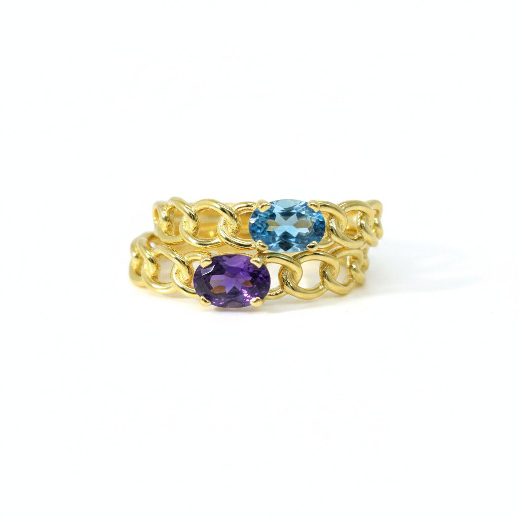 Ring 585 Gelbgold Amethyst Kettenglieder-Design – Splendido – szczegół makro