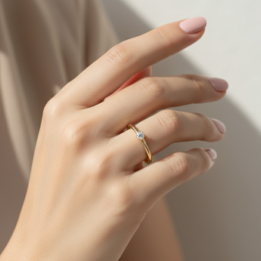 Ring 585 Gold Brillant 0,08 ct Solitär – Splendido – szczegół makro