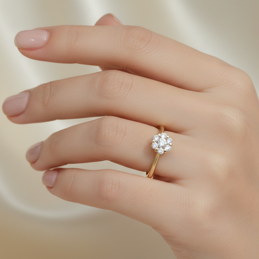 Ring 585 Gold Brillanten 0,16 ct Brillantblüte – Splendido – szczegół makro