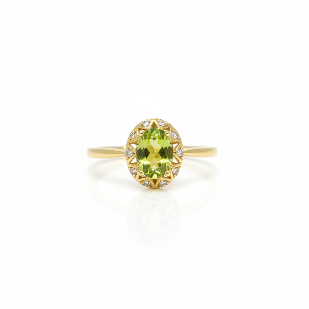 Ring 585 Gelbgold Peridot Brillant Halo – Splendido – product photo