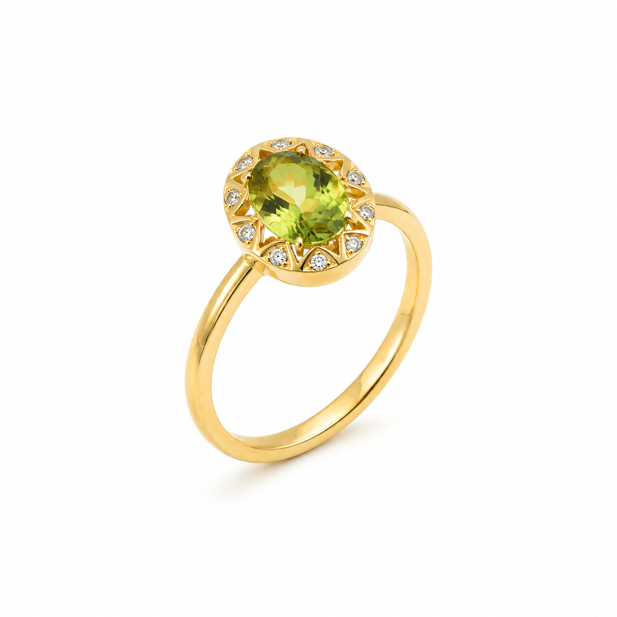 Ring 585 Gelbgold Peridot Brillant Halo | Splendido Schmuck