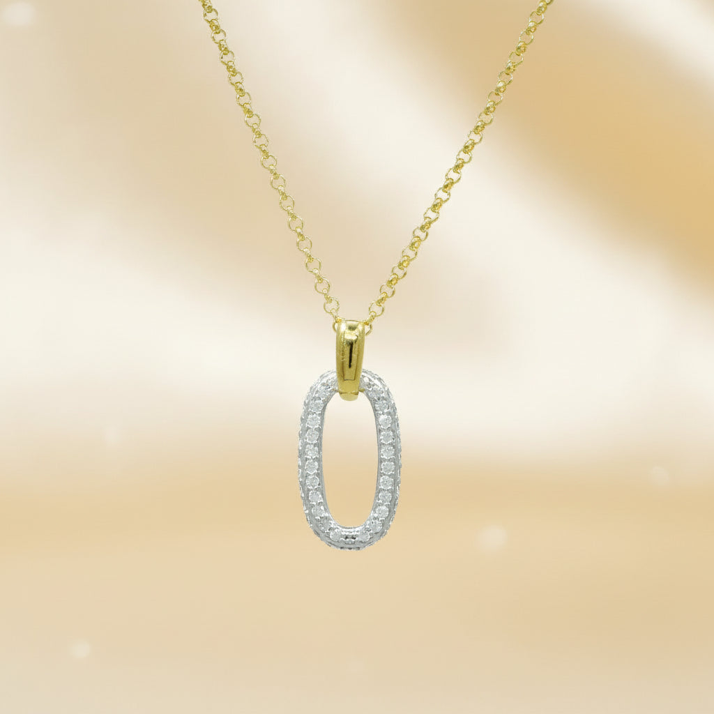 Collana bicolore con pendente ovale in zirconia
