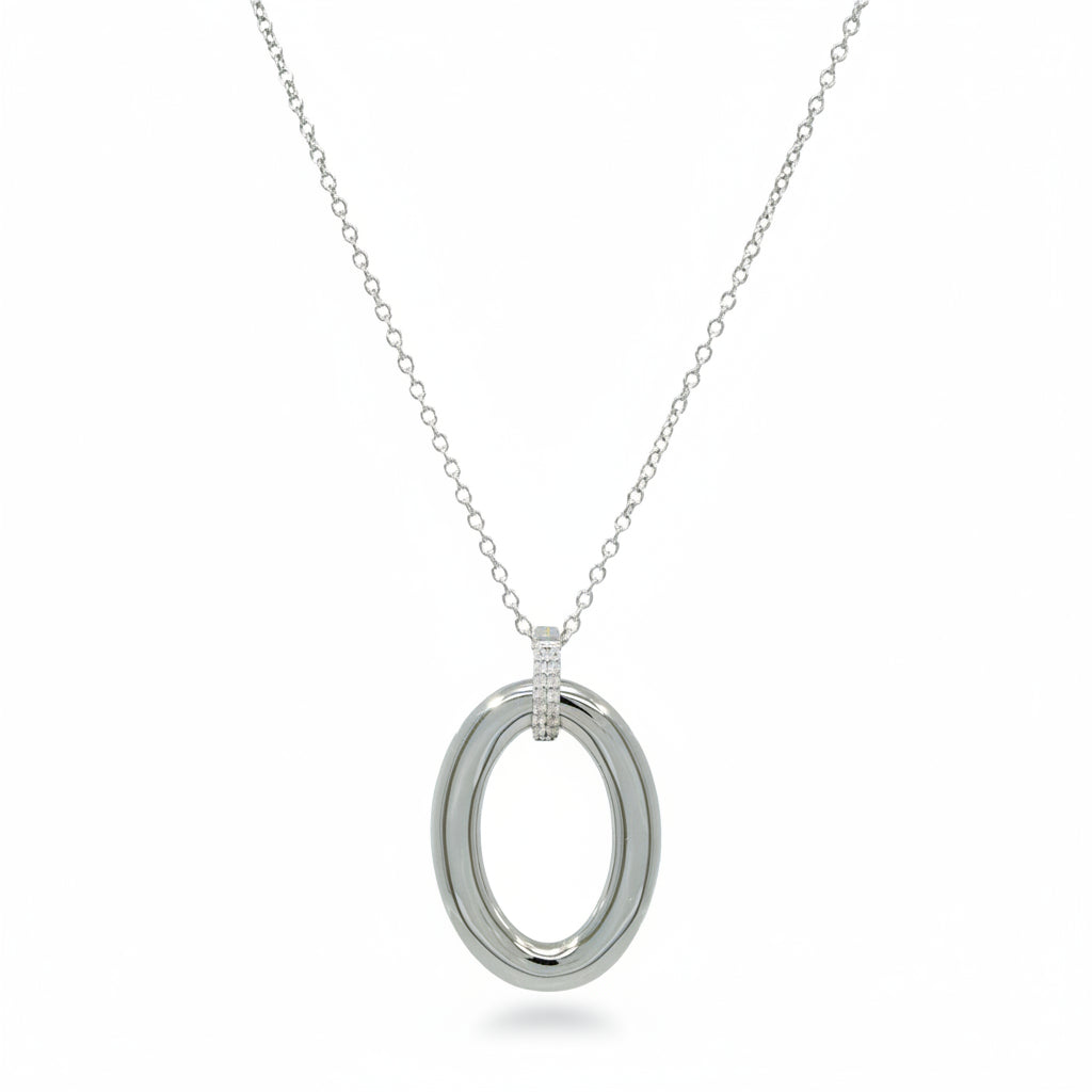 Collier 925 Silber Oval Anhänger Zirkonia Bicolor – Splendido – product photo