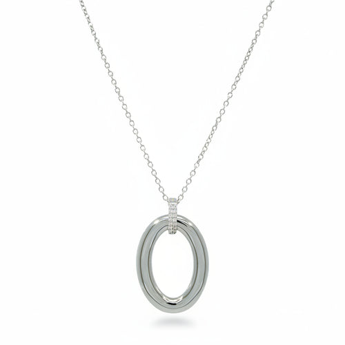 Collier 925 Silber Oval Anhänger Zirkonia Bicolor – Splendido – product photo
