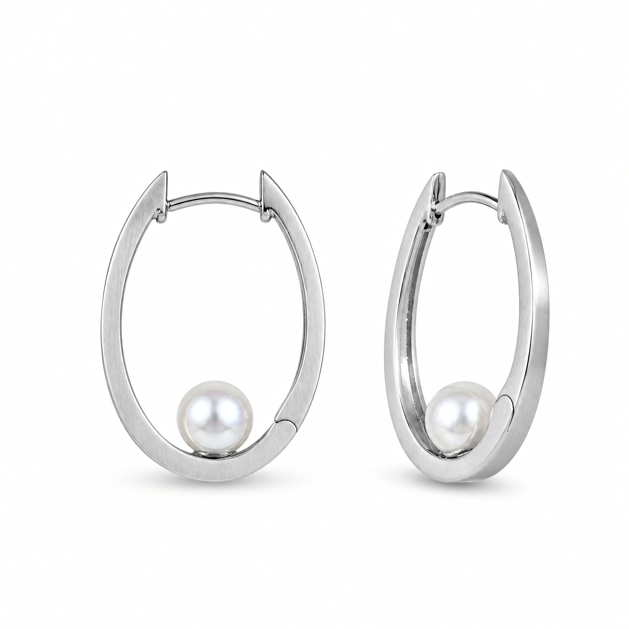 Creolen 925 Silber Perle Matte Außenseite | Splendido Schmuck