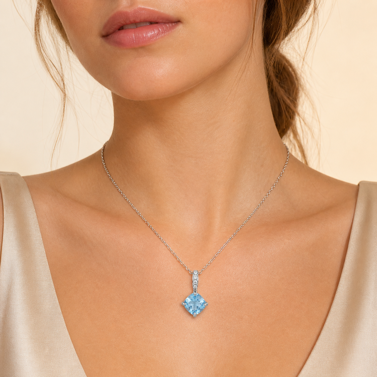 Halskette 925 Silber Topas Cushion Anhänger | Splendido Schmuck