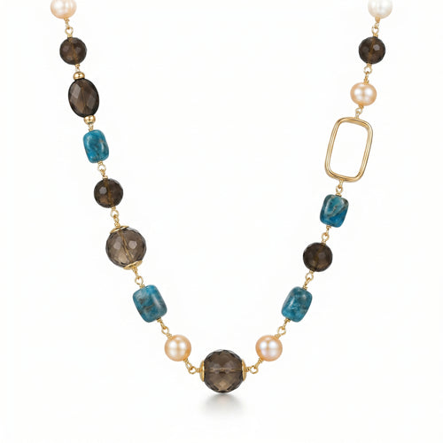 Halskette 925 Silber vergoldet Apatit Zirkonia Perle | Splendido Schmuck