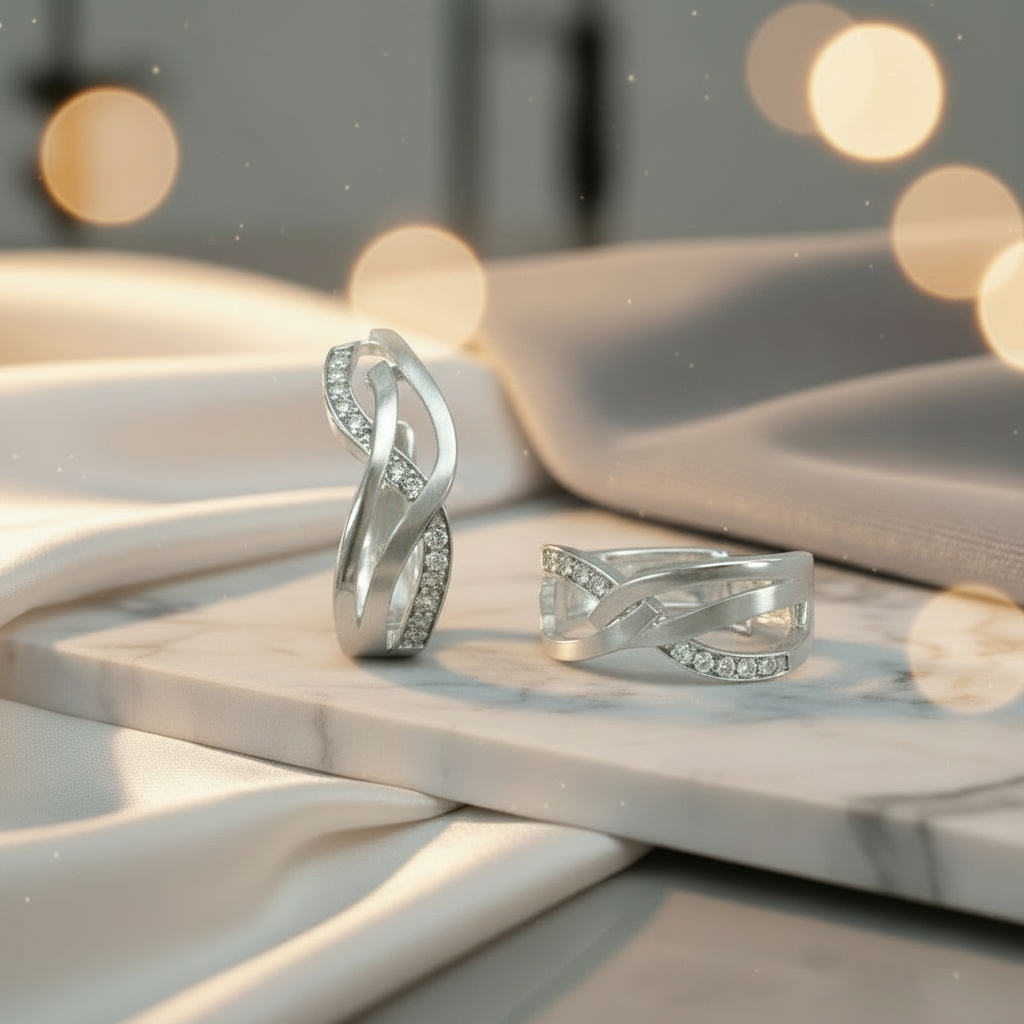 Creolen 925 Silber Gekreuzte Bänder Zirkonia – Splendido – porté au cou