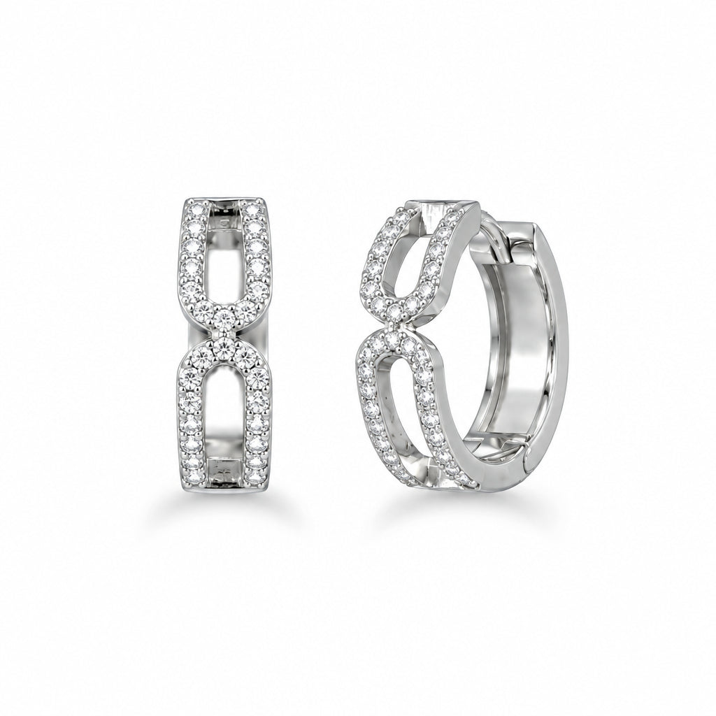 925 silver curved hoop earrings with cubic zirconia | Splendido Jewelry