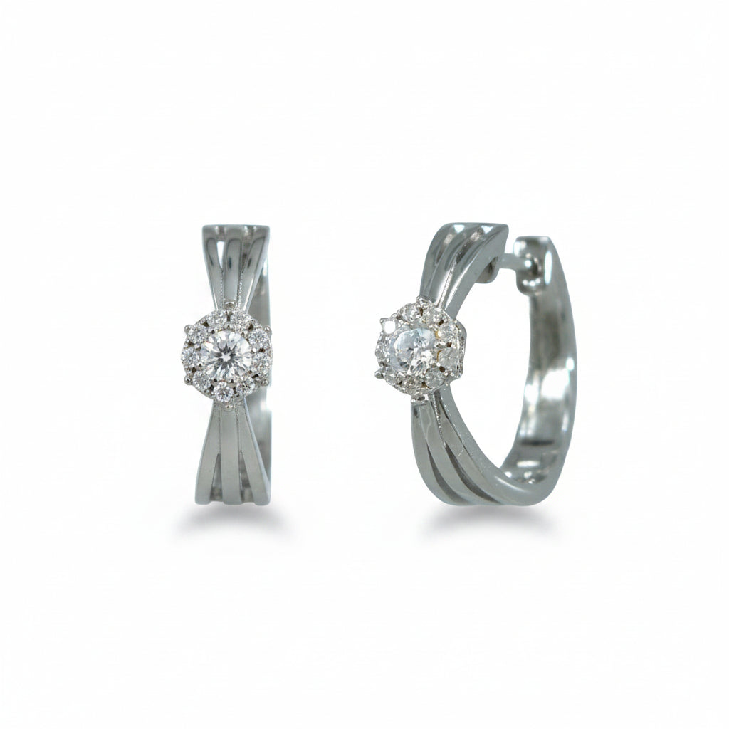 Creolen 925 Silber Dreifach Front Zirkonia Solitär – Splendido – product photo