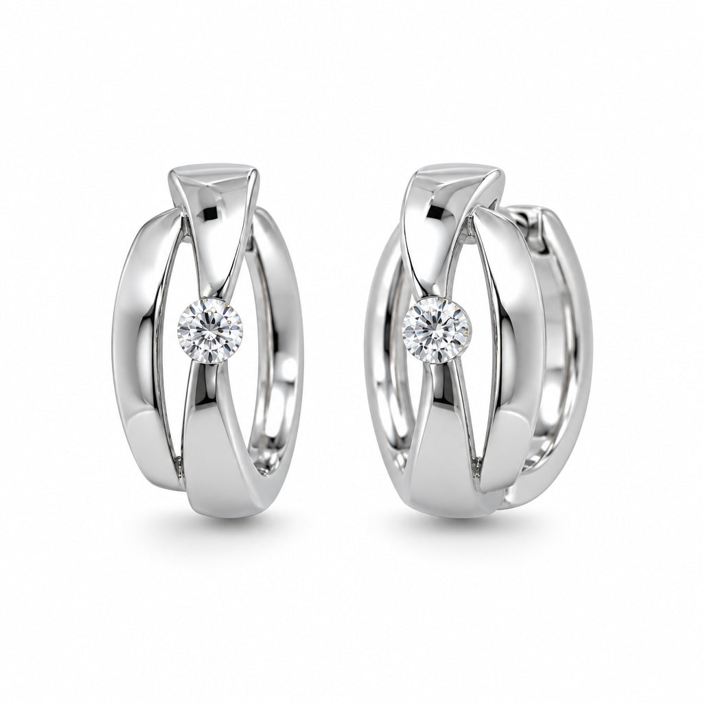 925 silver hoop earrings with zirconia in the center | Splendido Jewelry
