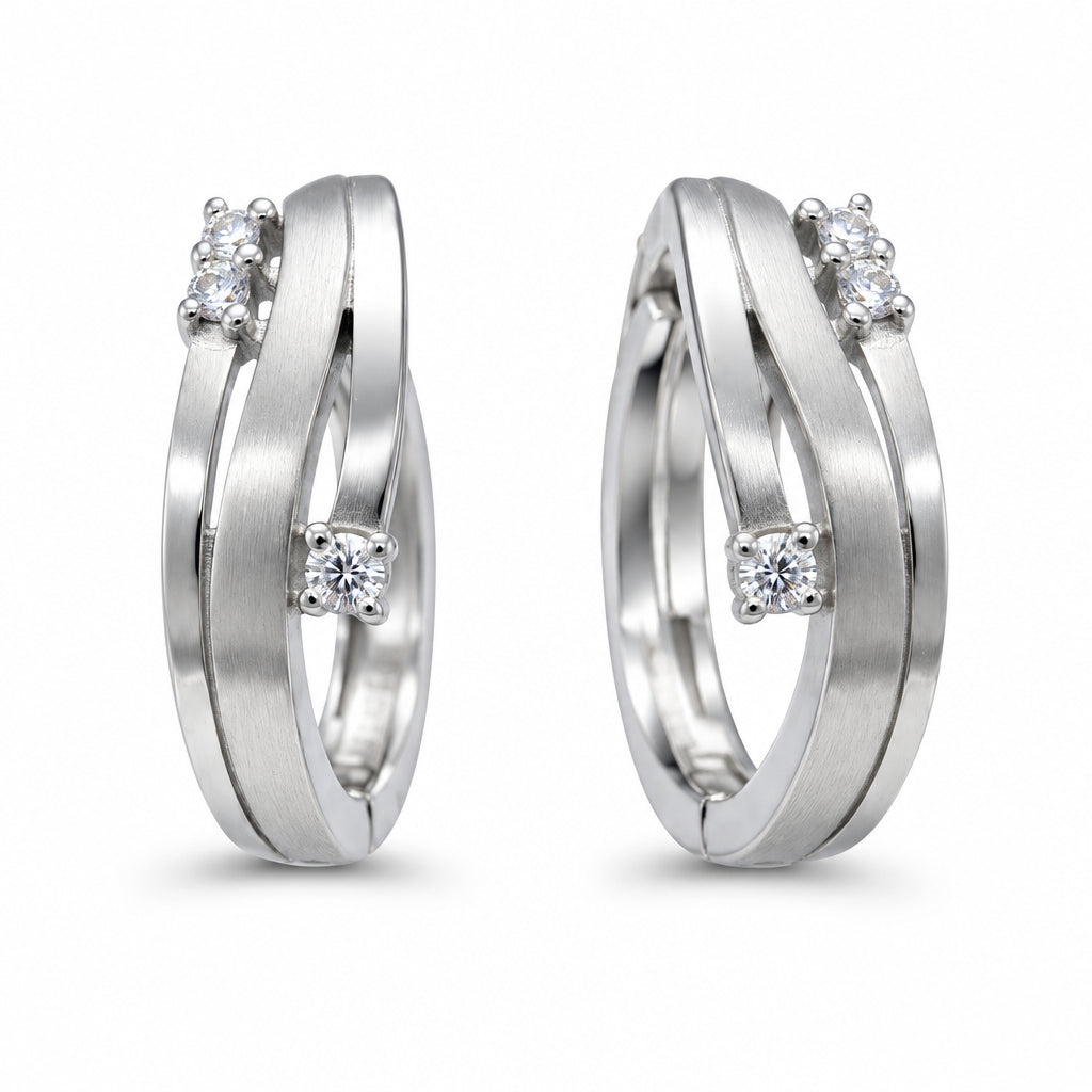 925 silver hoop earrings with three zirconia stones | Splendido Jewelry