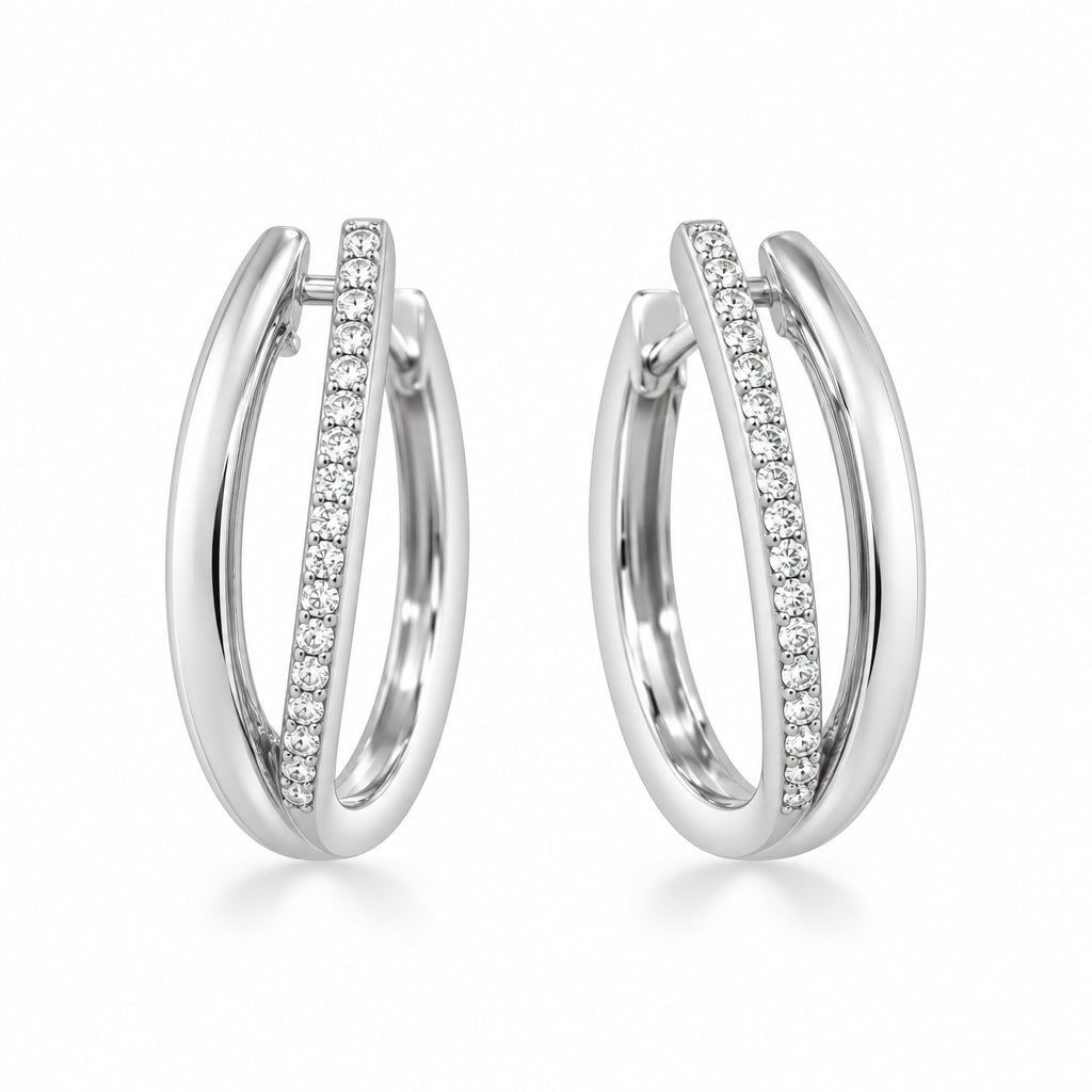 925 silver hoop earrings with open pavé setting and zirconia | Splendido Jewelry