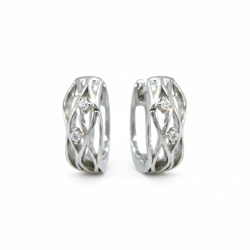 Creolen 925 Silber Zirkonia offen geschwungen – Splendido – llevados en la oreja